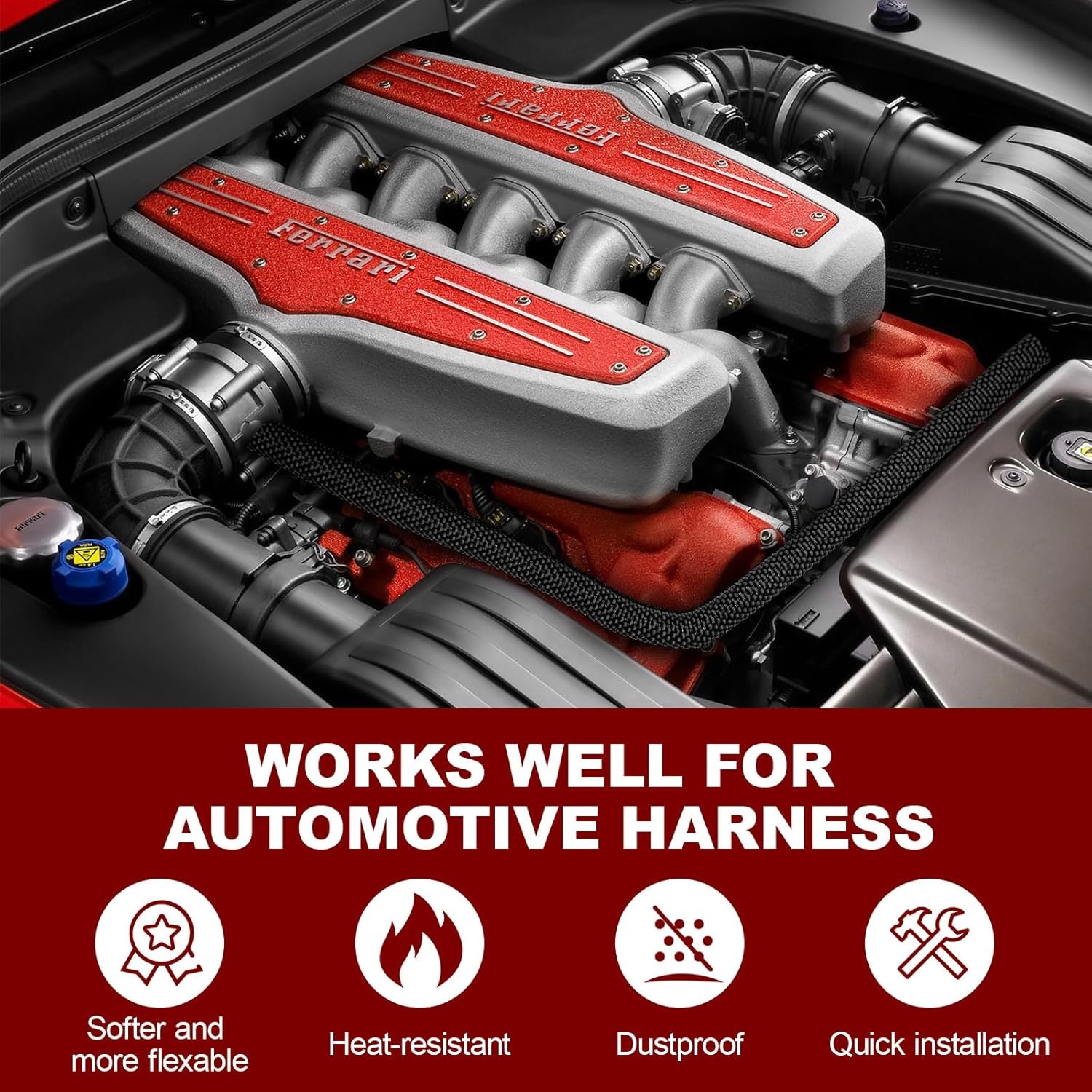 Car High Temperature Braided Wire Loom Black Split-Sleeve Heat Resistant Cover