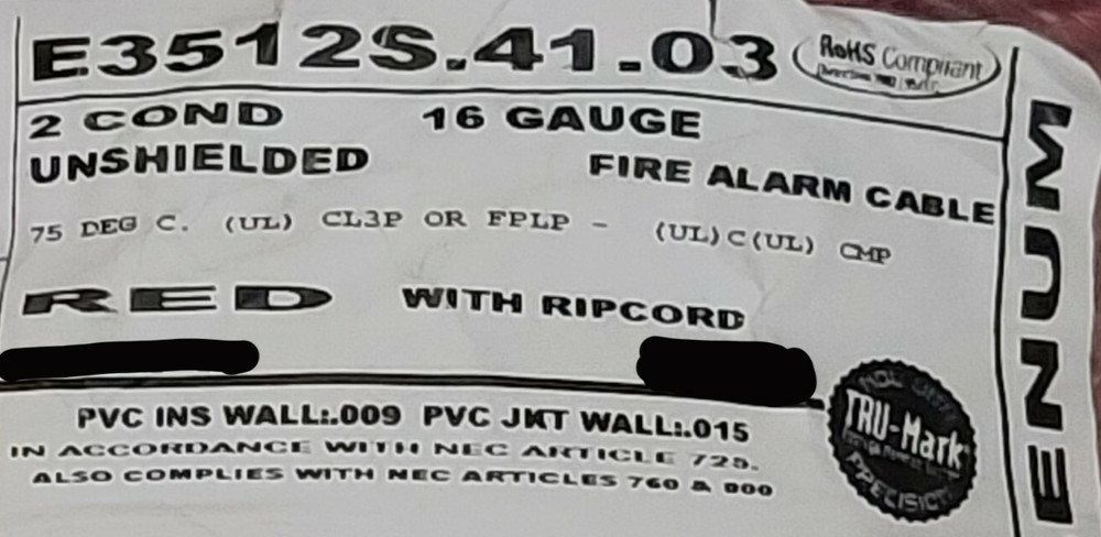 Carol E3512S 16/2C Solid Plenum Alarm Media Cable Wire FPLP/CL3P Red /100ft