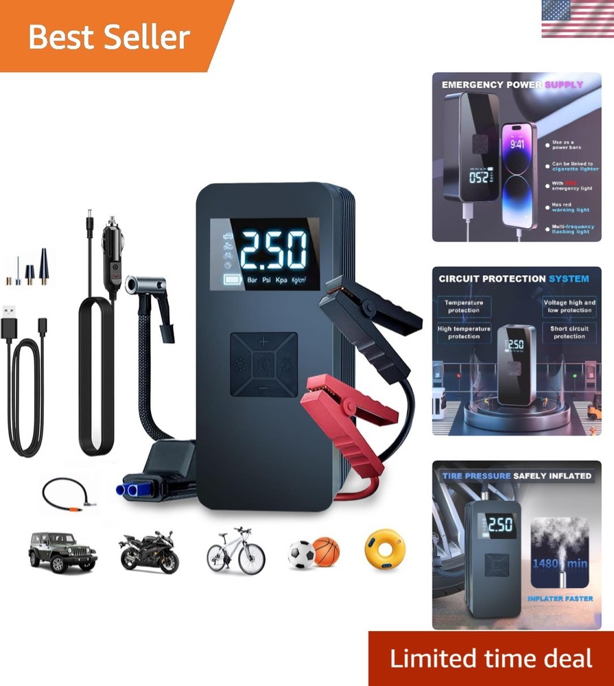 Multi-Functional Car Battery Jump Starter & Air Compressor with Smart Features