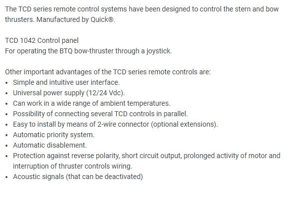 Quick TCD1042 Thruster Control Panel, BTQ Bow Thruster Joystick, (No Bezel), OEM