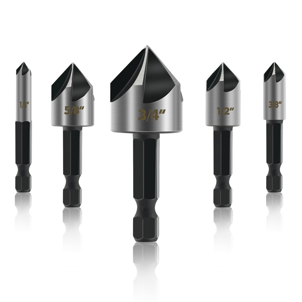 GMTOOLS 5PCS Countersink Drill Bit Set, High Speed Steel Bits,...