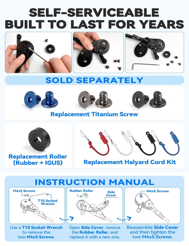 BLUEWING Self-serviceable Outrigger Line Lock Ultra Titanium Special Edition