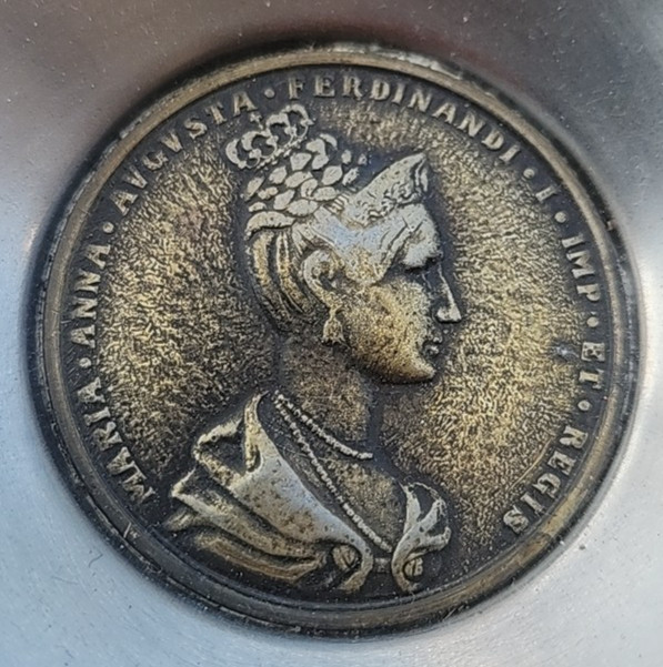 Empress Maria Italian Stainless and Bronze Coin Bowl by Arthur Salm 1960's