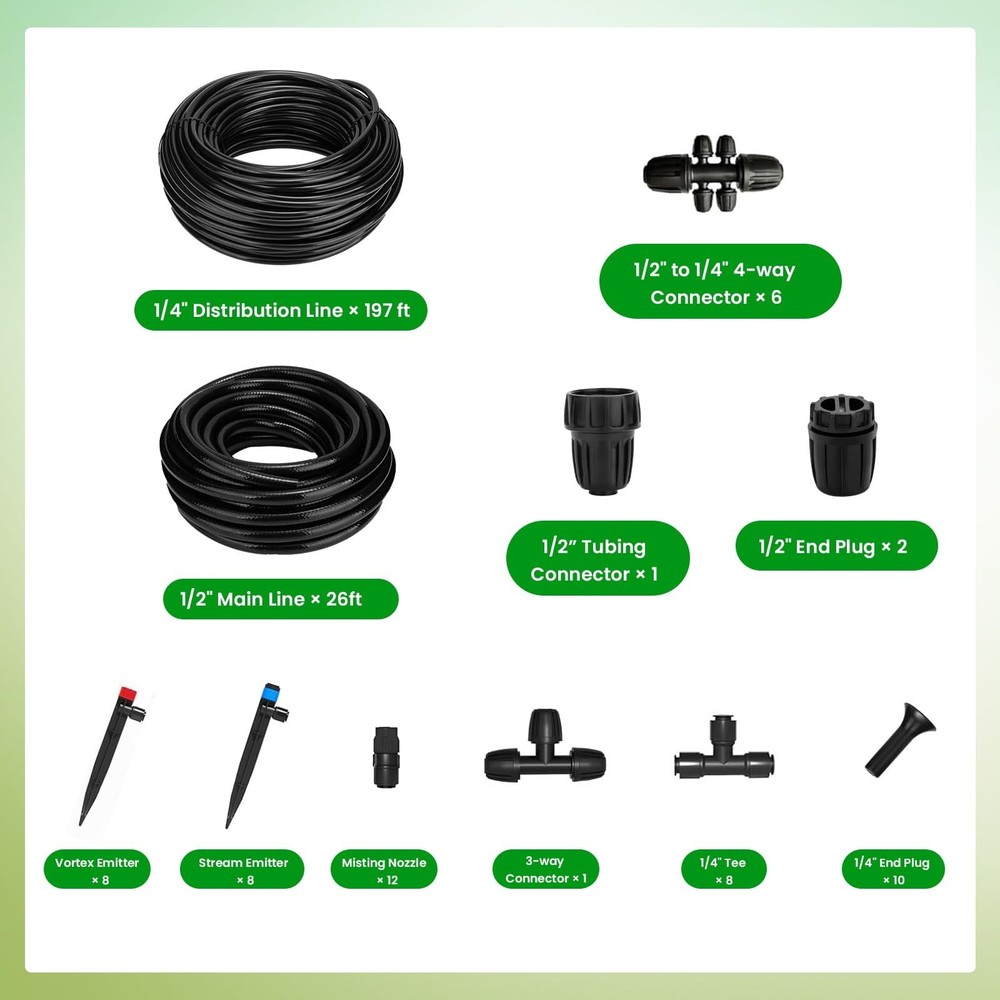 223FT Drip Irrigation Kit, Drip Irrigation System Kit with Adjustable Misting...