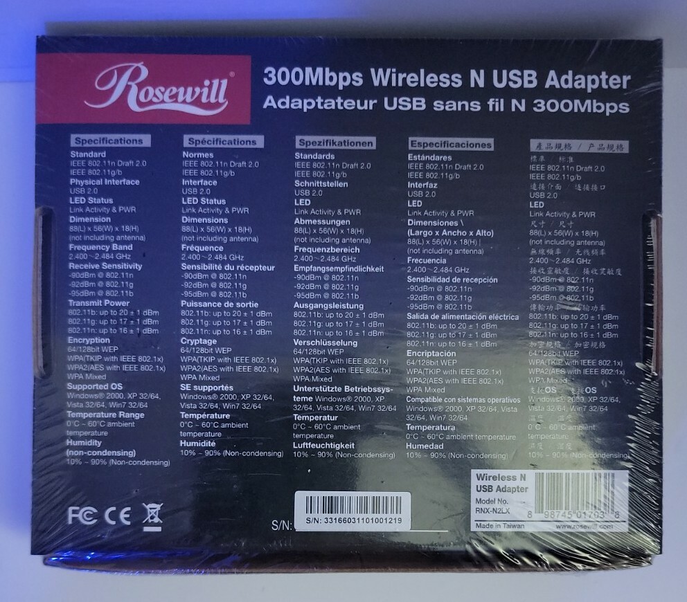 Rosewill RNX-N2LX Wireless N 300Mbps USB Adapter.