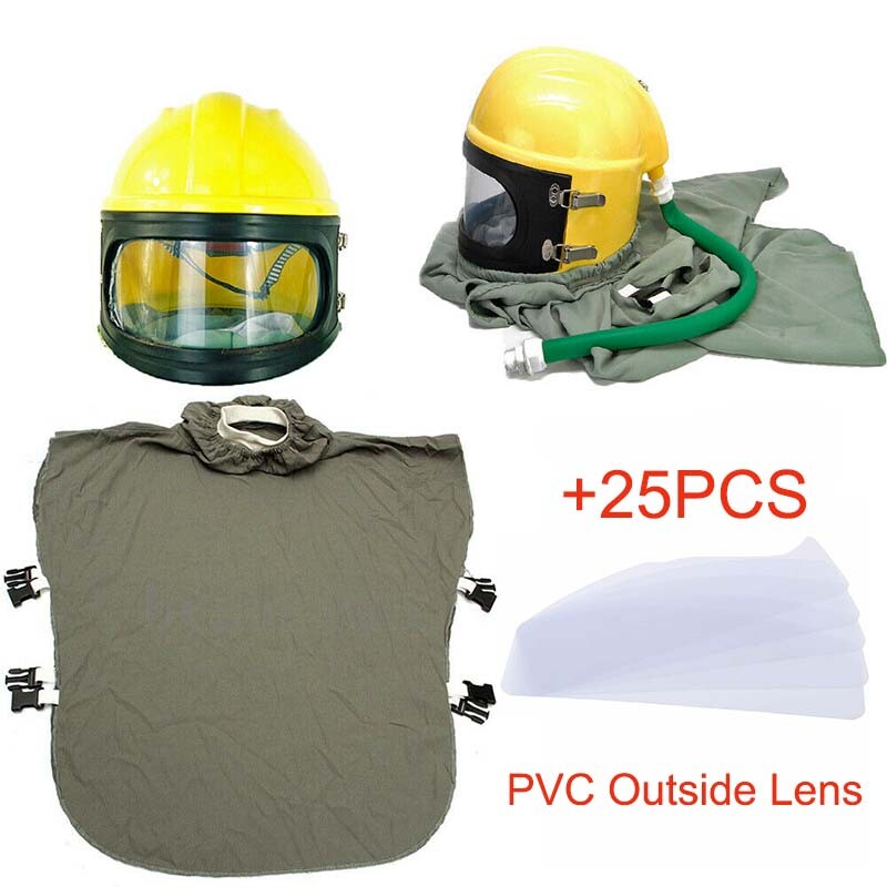 Safety Sandblast Helmet Sandblaster Sandblasting Hood Protector Gear+25PCS Lens