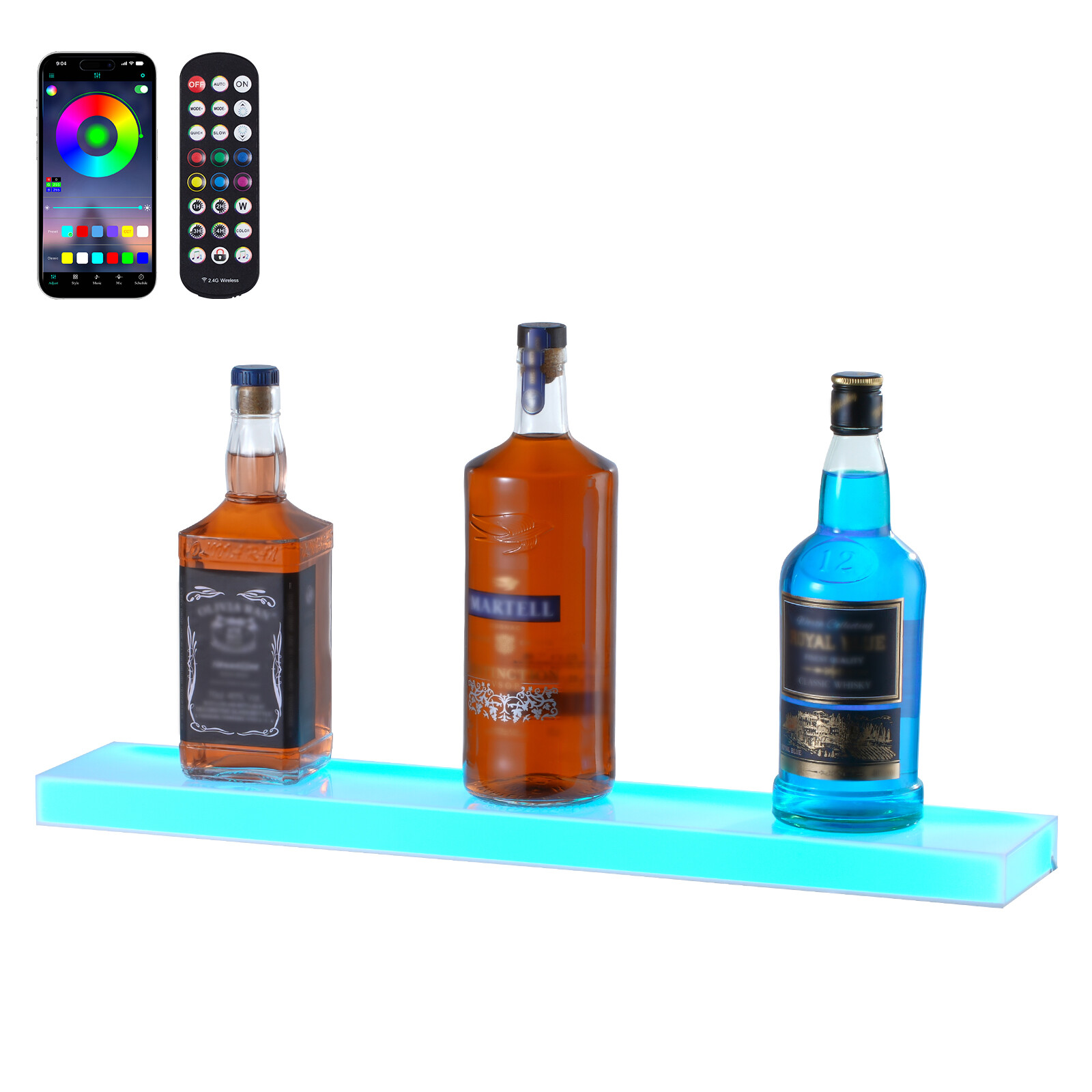 VEVOR 24" 1-Step Wall Mounted LED Lighted Liquor Bottle Display Home Bar Shelf