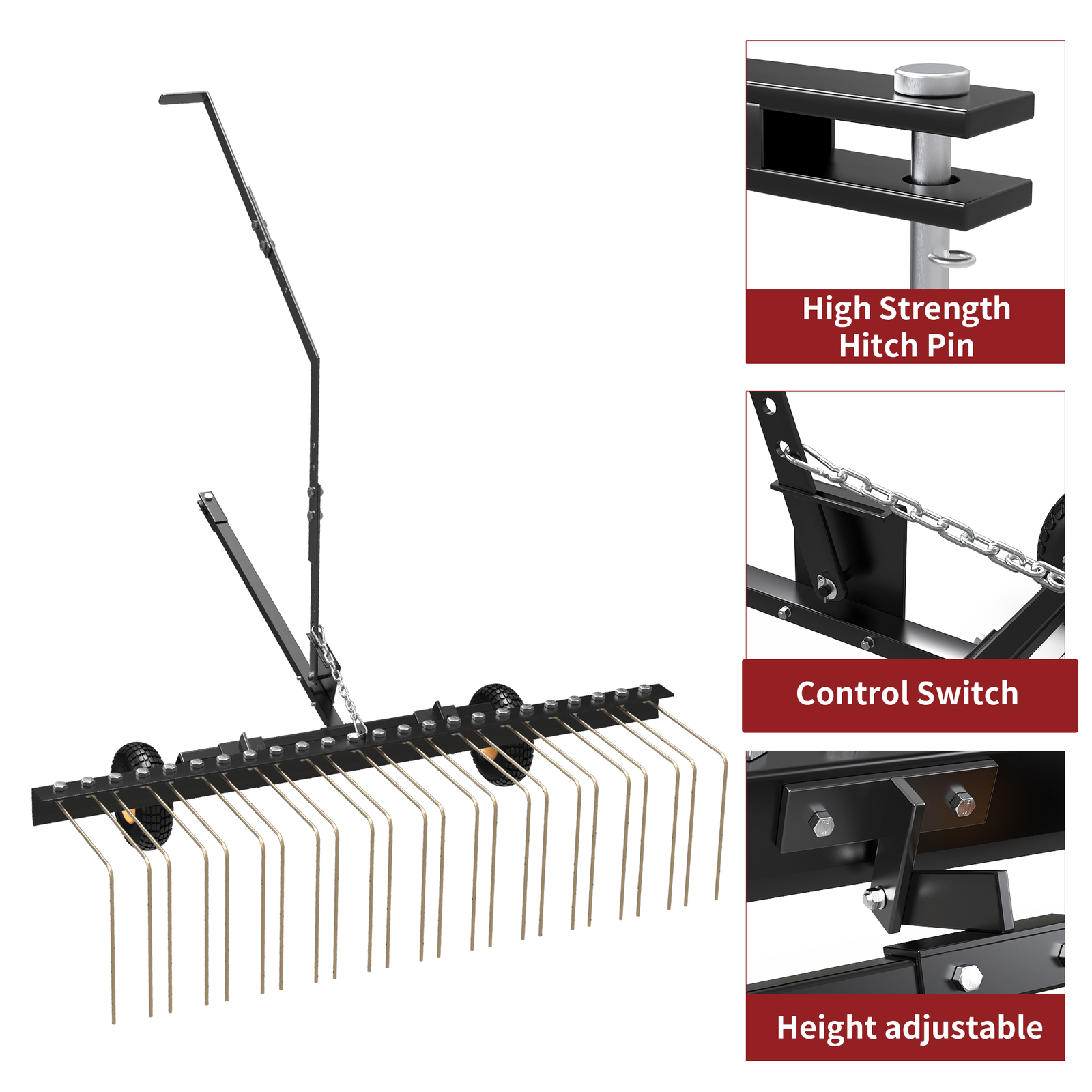 60" ATV UTV & Lawn Tractor Tow Behind Steel Landscape Rake Corrosion Resistant