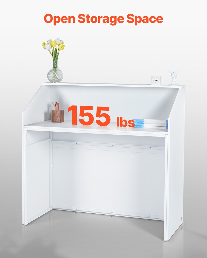 Uimoso Reception Desk Rectangular Front Counter Table 46.46in White Office Table