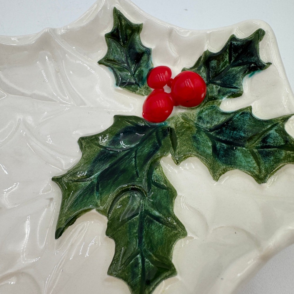 Vintage Celery Platter White Holly Pattern by Lefton 12"