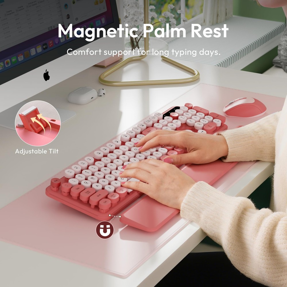 Wireless Keyboard and Mouse Combo, Typewriter Keyboard with Detachable Wrist ...