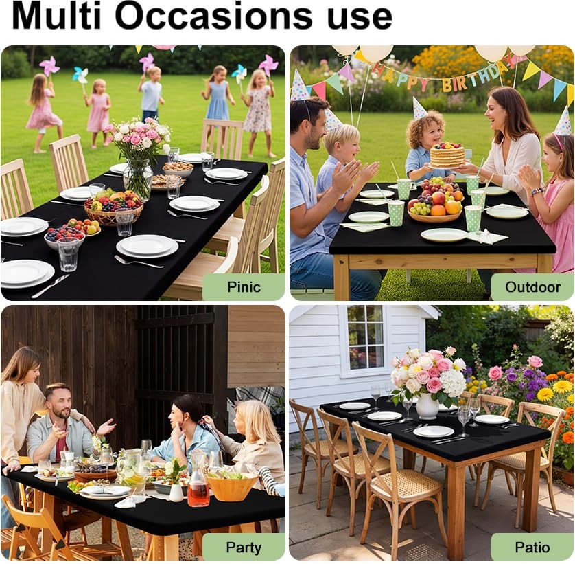 Rectangle Table Cloth, Waterproof Elastic Fitted 72" x 30" (Rectangular) Black