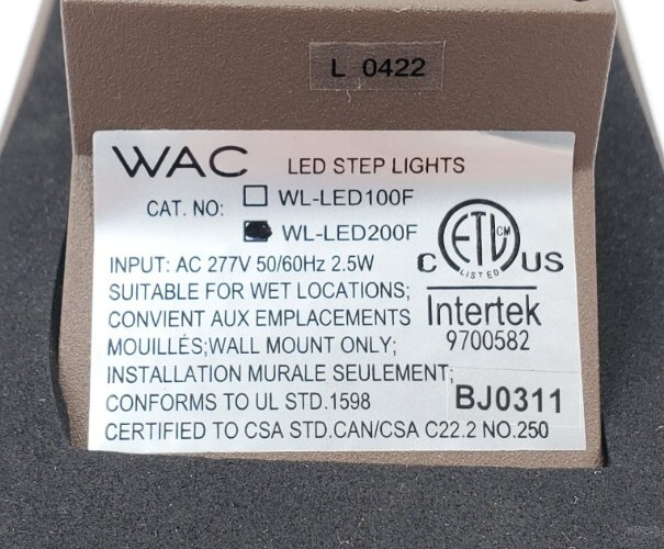 WAC LED Step Lights WL-LED200F Cetcus Intertek BJ0311- Brown
