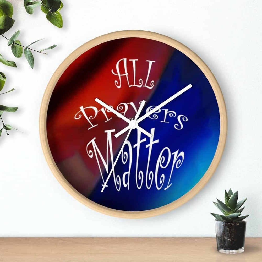 Wall Clock Dark Rainbow Background "All Prayers Matter"