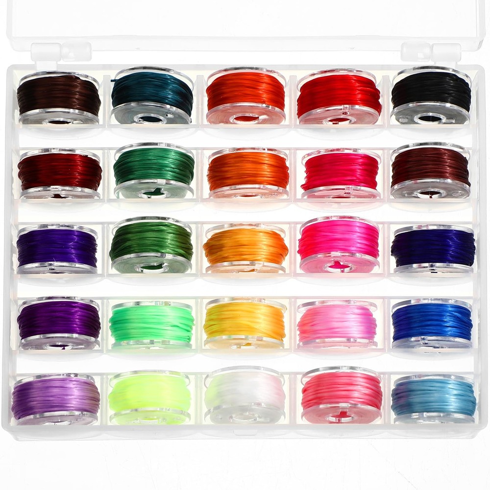 25 Rolls 0.8mm Flat Stretchy Bracelet Strings with Organizing Cases Crystal E...
