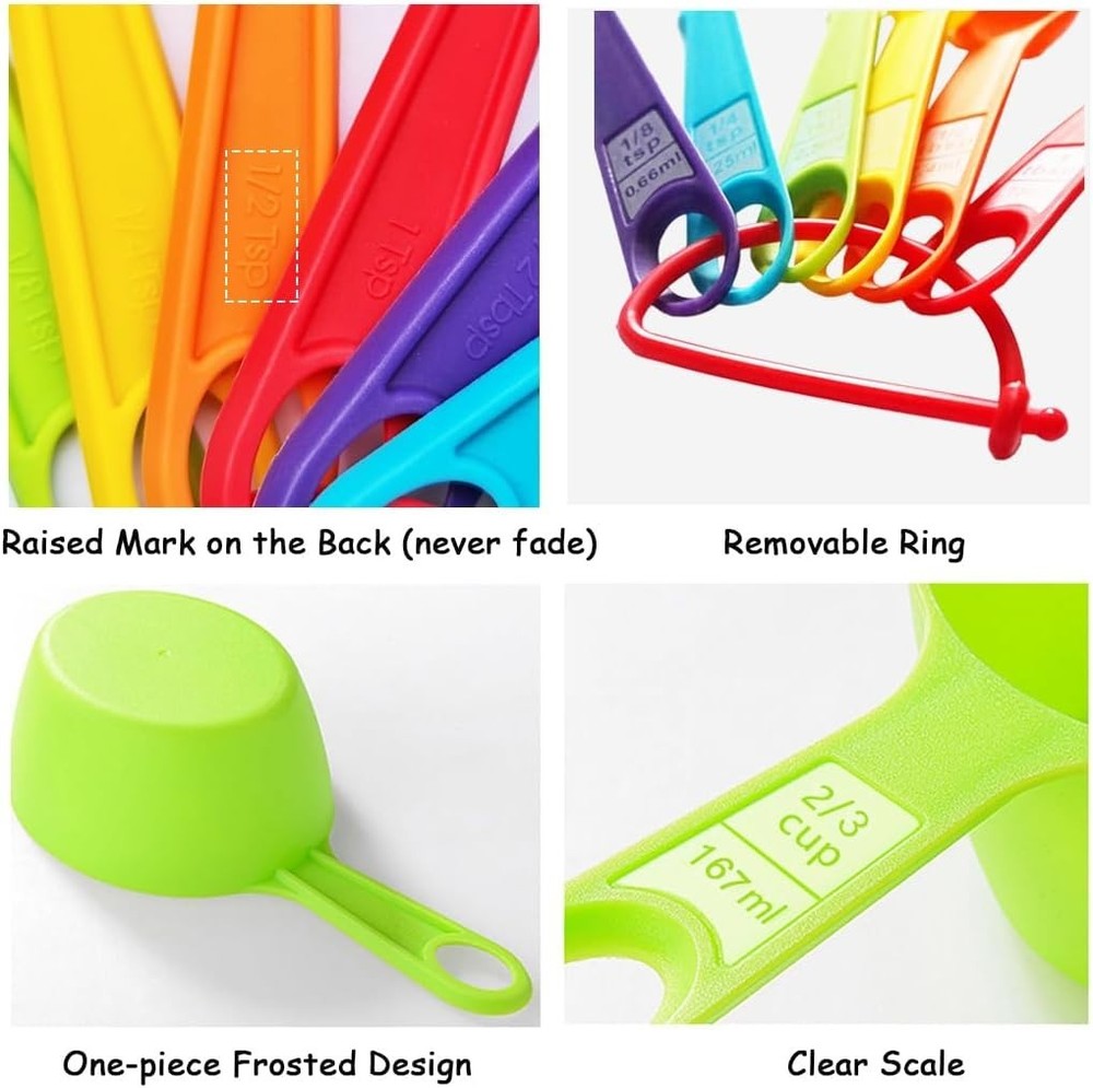 12 Piece Colored Measuring Cups and Spoons Set Kitchen Tools Durable Plastic