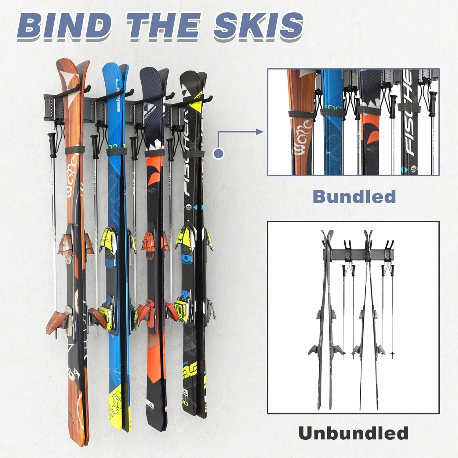 Garage Storage Organization System Ski Wall Rack Up to 10 Pairs Holds Up to 300