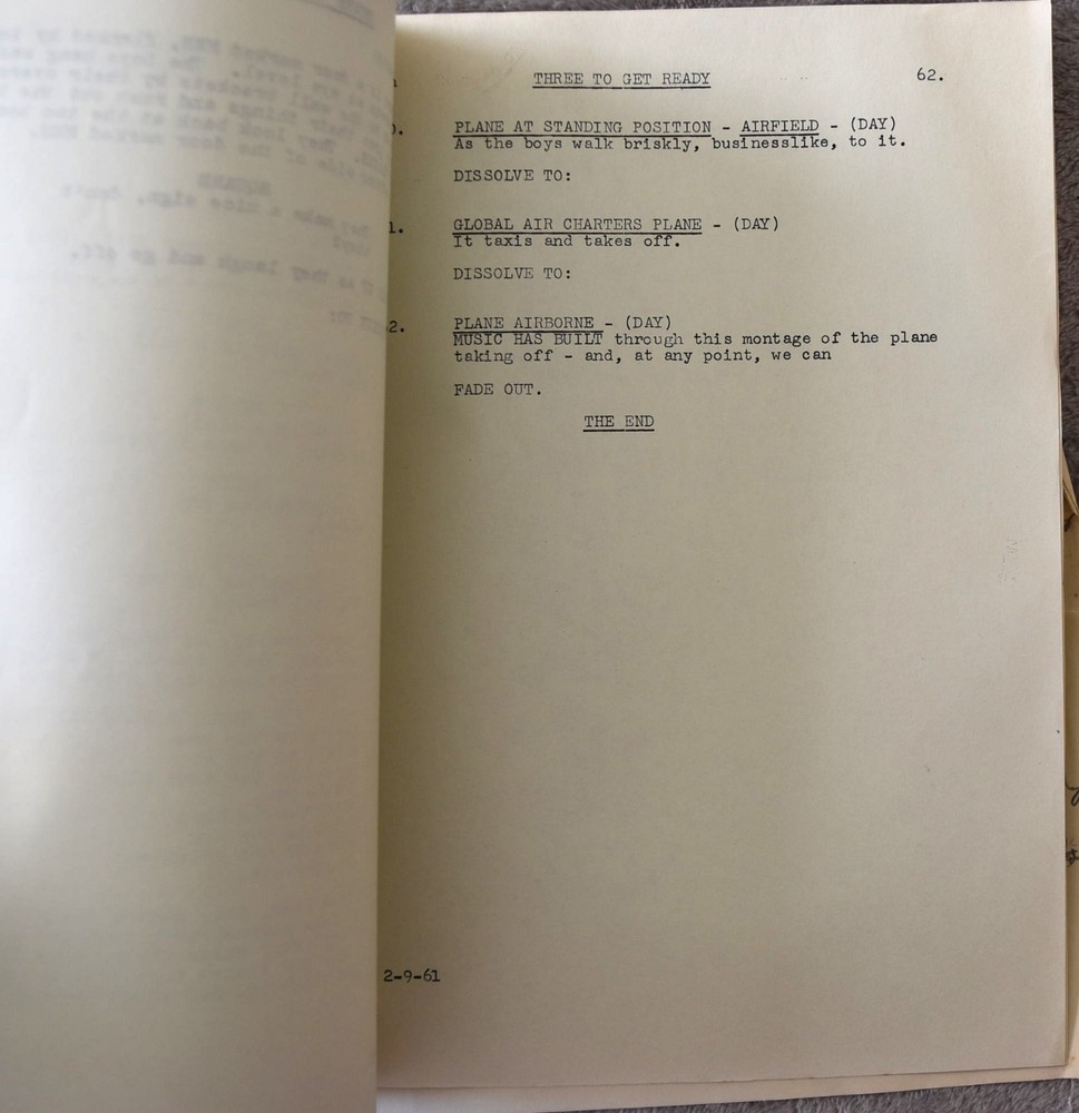 1961 Three to Get Ready Original Screenplay Final Shooting Script+Cast Sheet