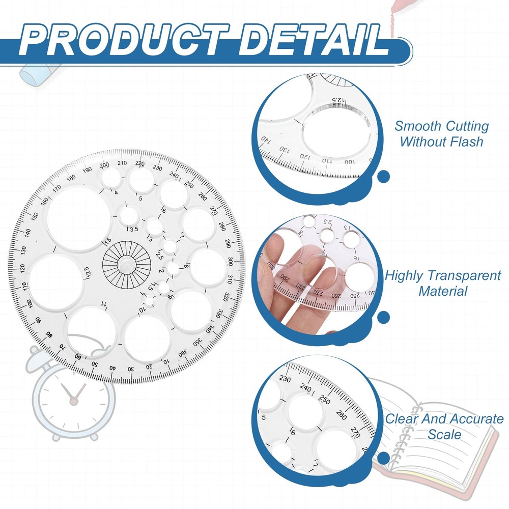 360-Degree Plastic Protractor, 2Pcs Circle Template Supplies, Transparent