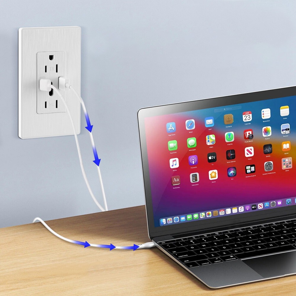 2Pcs Dual USB Wall Outlet Socket AC Power Receptacle Electrical Outlet Plate