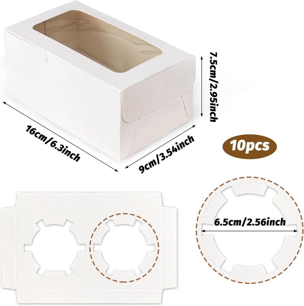 10 PCS White Paper Cupcake Boxes with 2 Cavity Cookie Gift