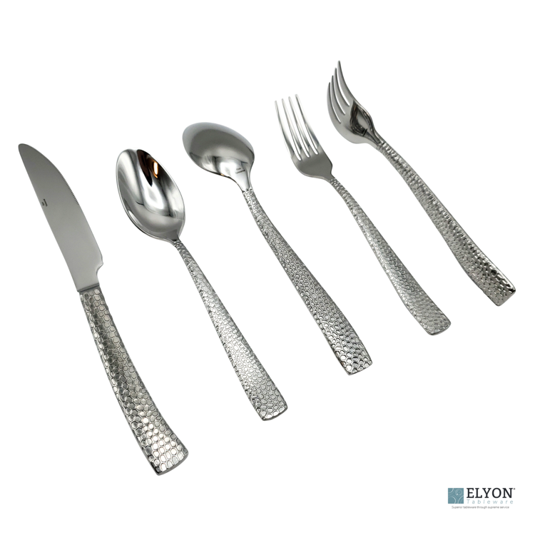 Elyon Crown Hammered Reflective Silver 20-Piece Flatware Set Stainless Steel