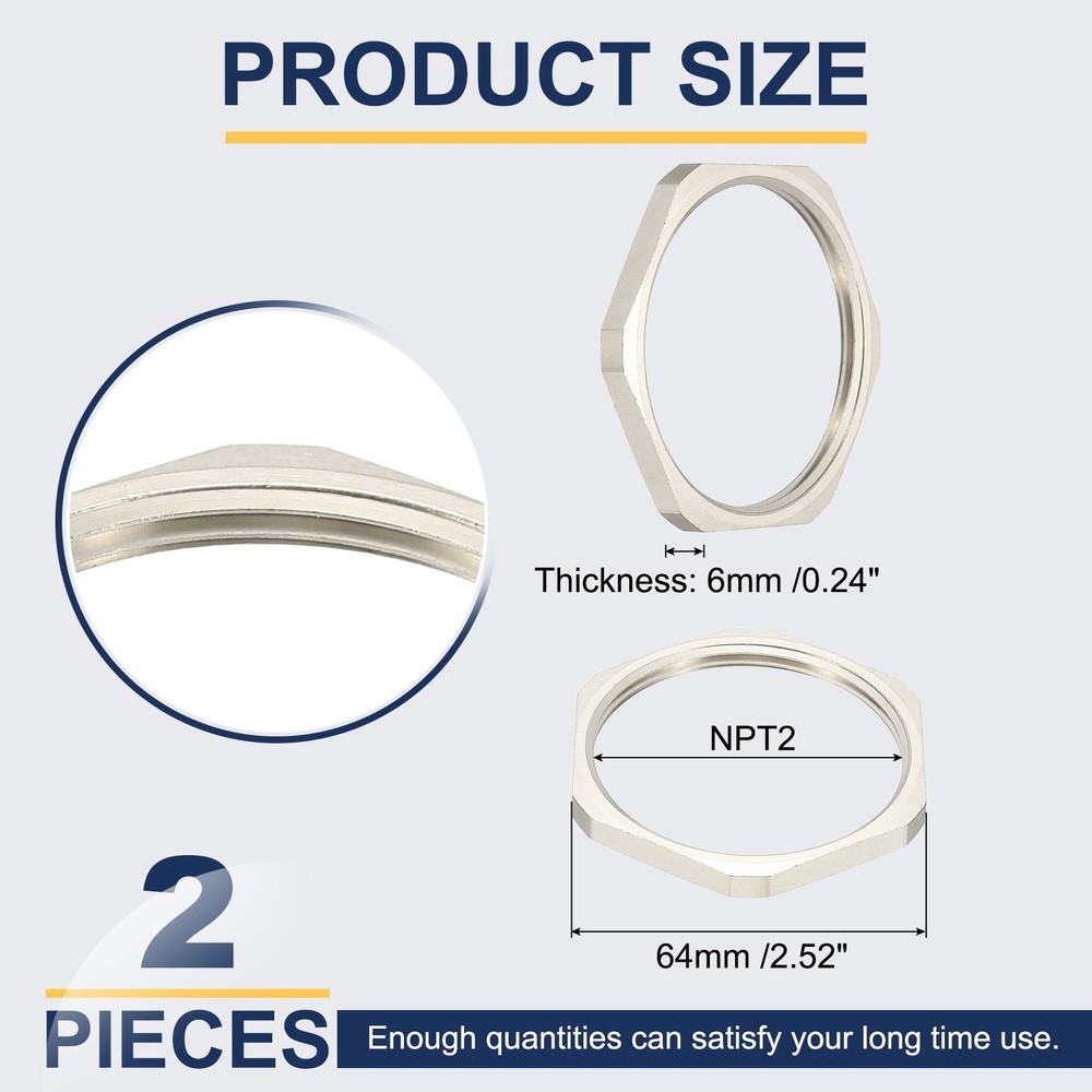 2Pcs NPT Cast Pipe Fitting Hex Locknut Nickel Plated Copper NPT2