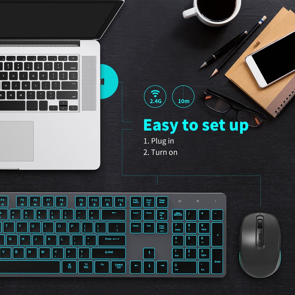 POWZAN Backlit Wireless Keyboard and Mouse RF425S(keyboard+mouse combo)
