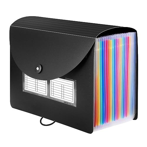 24 Pockets Expanding File Folder with Blank Labels, According File Black