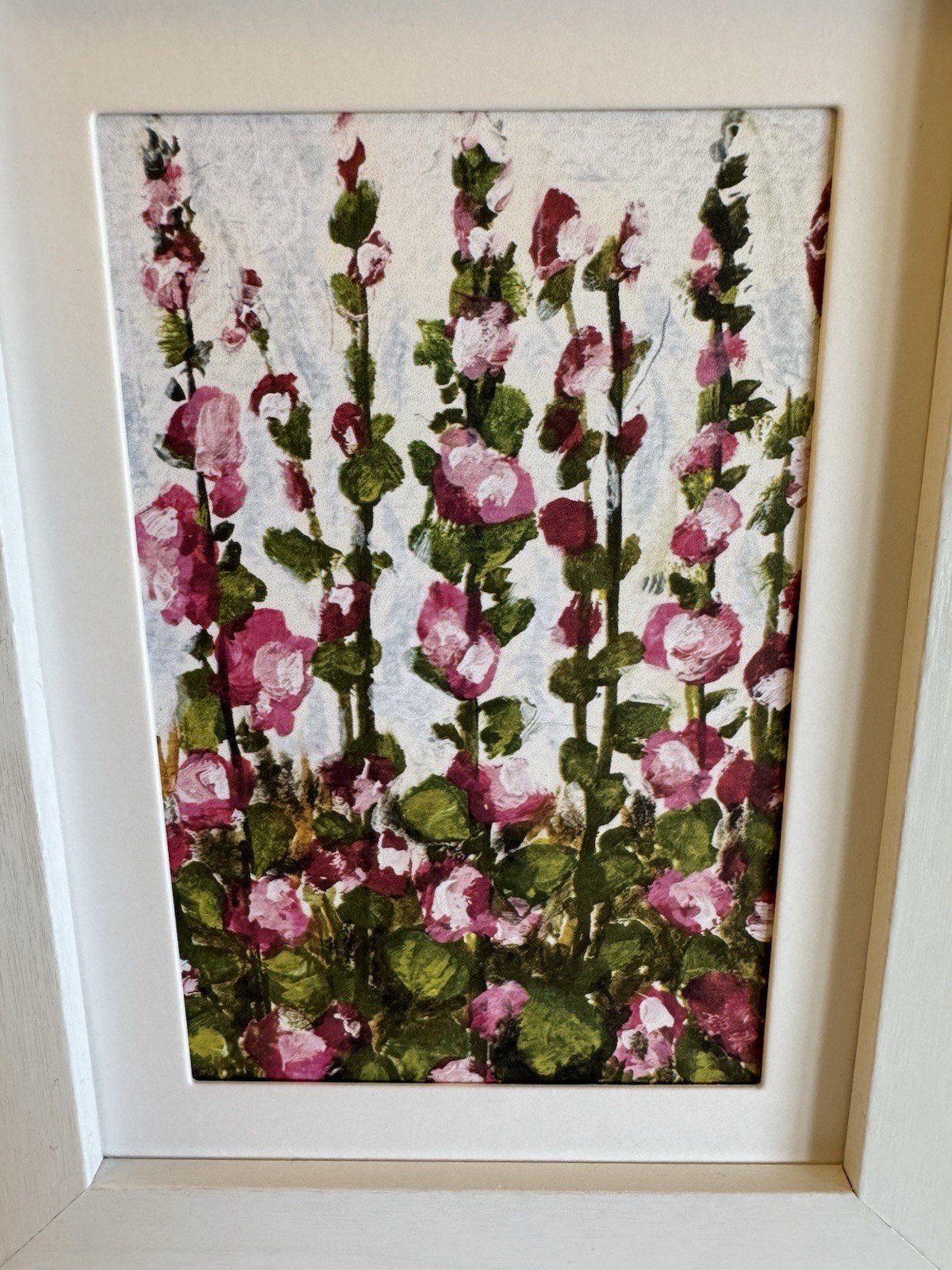 Hollyhock Flowers Art Print 4x6 from Original Painting-Impressionist Floral