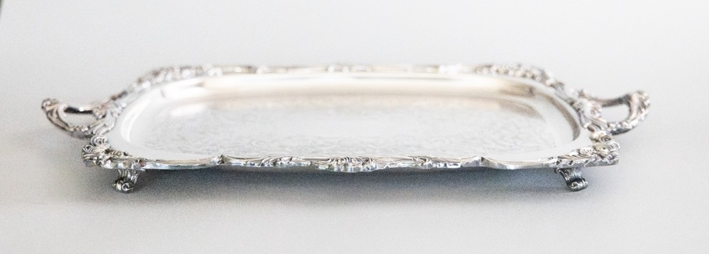 Vintage Mid Century Newport Gorham Silver Plate Footed Rectangular Serving Tray