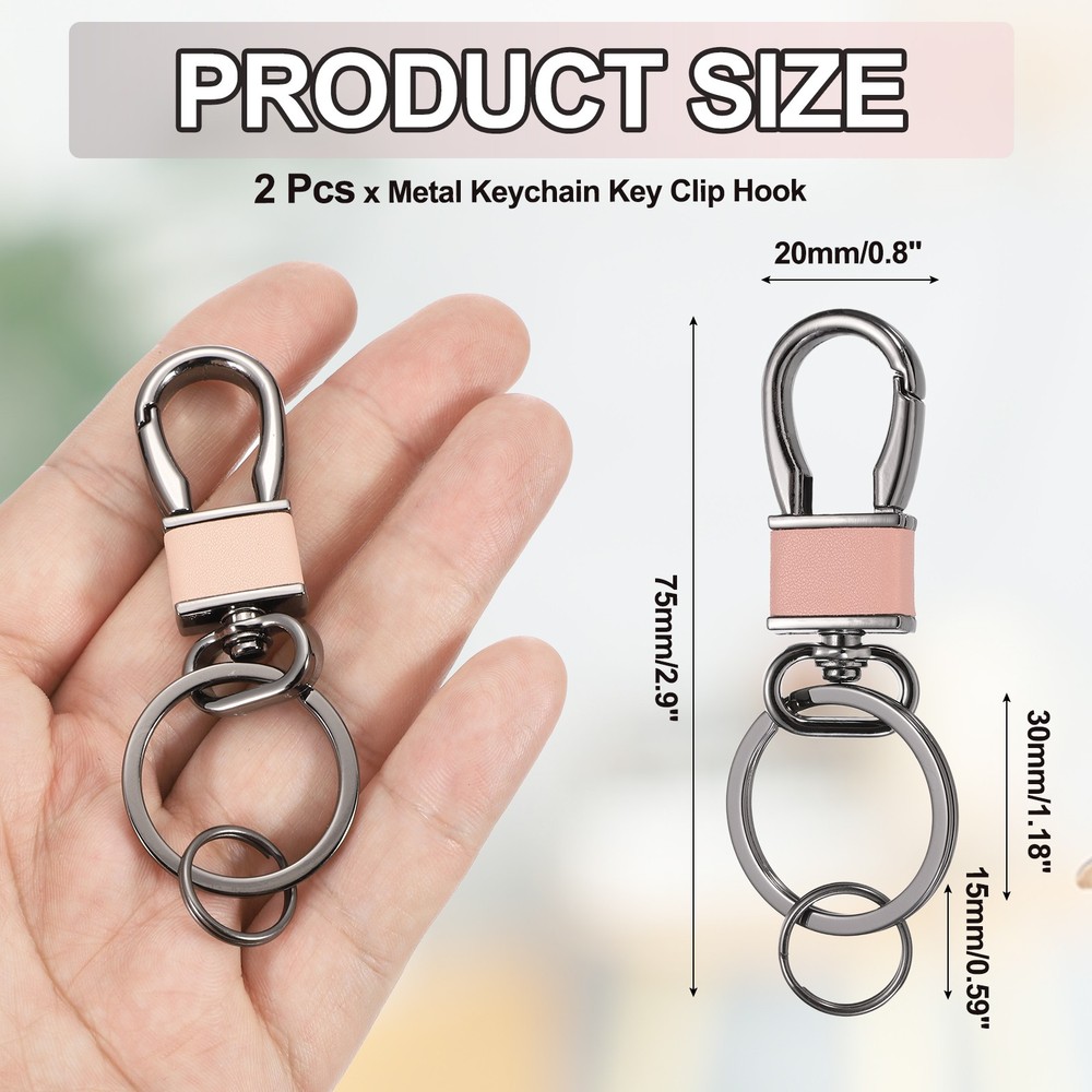 2 Pcs Metal Keychain Key Clip Hook, Black/Pink