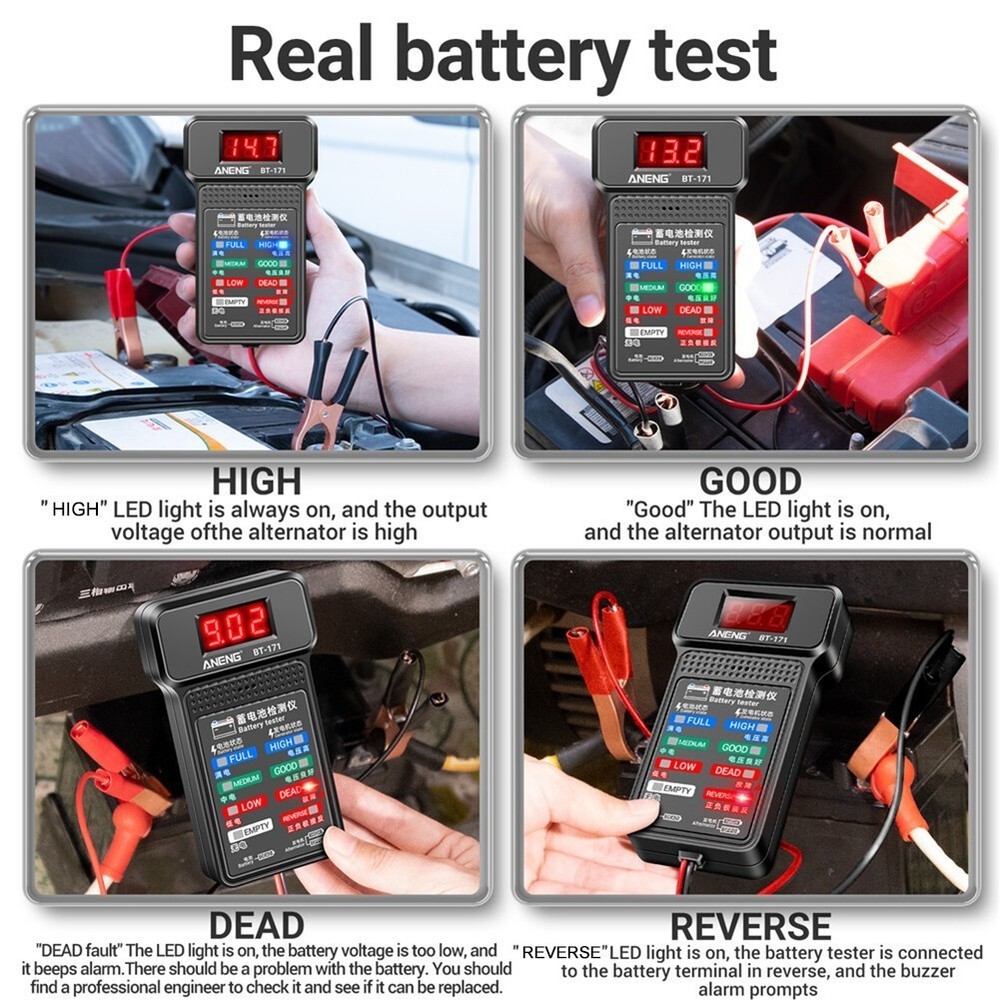 12V Car Battery Tester LCD Screen & Indication Universal Voltmeter & Alternator