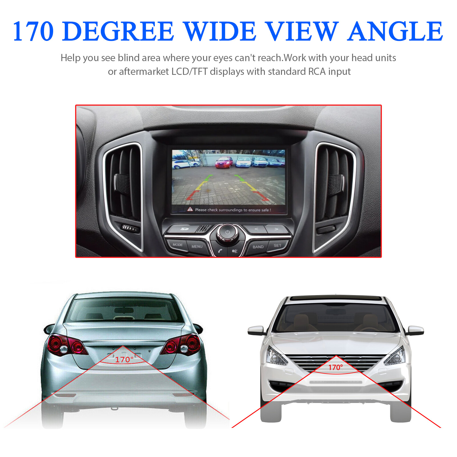 170° CMOS Car Front/Side/Rear View Reverse Backup Night Vision Parking Camera HD