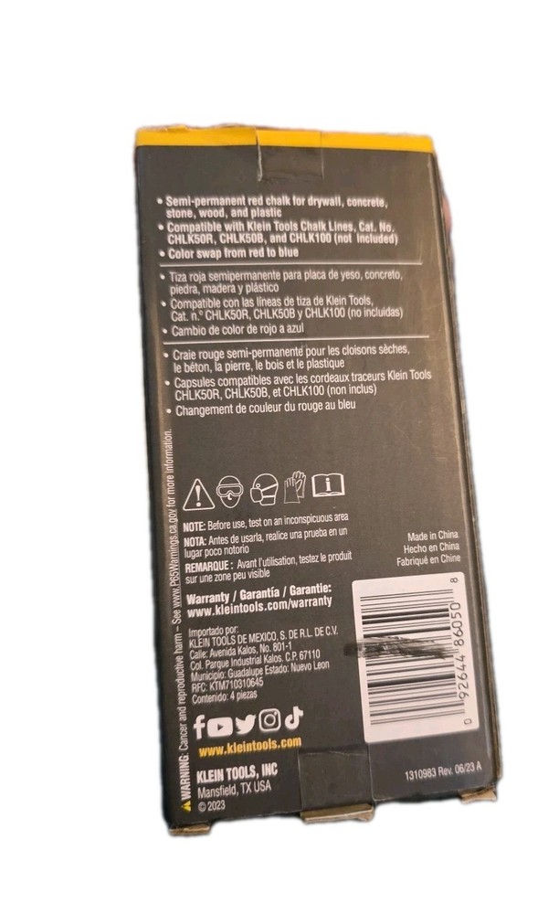 Klein Tools CHLK00R Chalk Line Capsules, Red, 4-Pack (G1