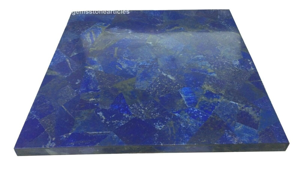 Rectangular Marble Lapis Lazuli Semi Precious Stones Side Table Top Handmade Art