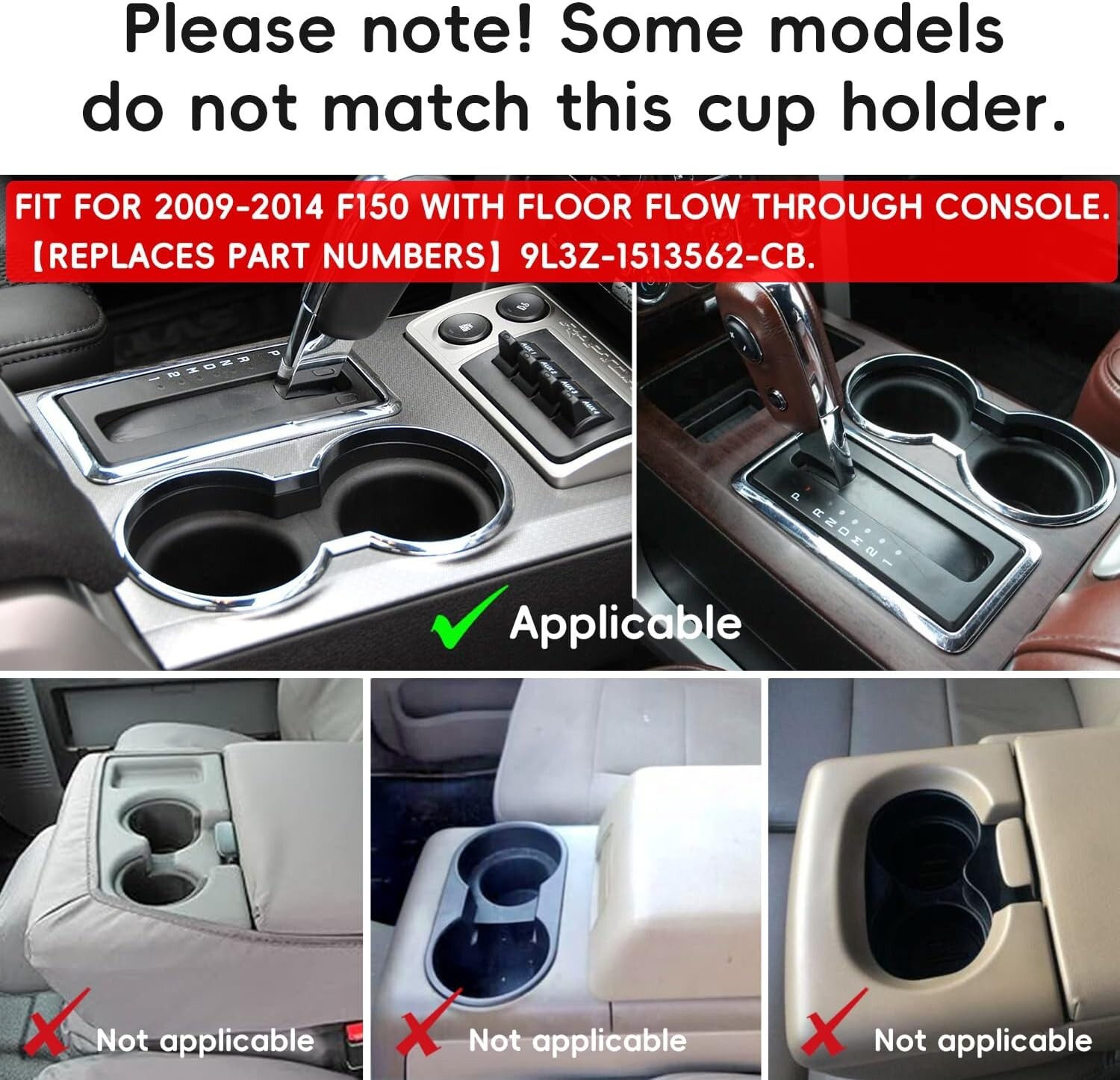 AOTEMILK for Ford F150 2009-2014 Front Console Cup Holder Inserts Replacement