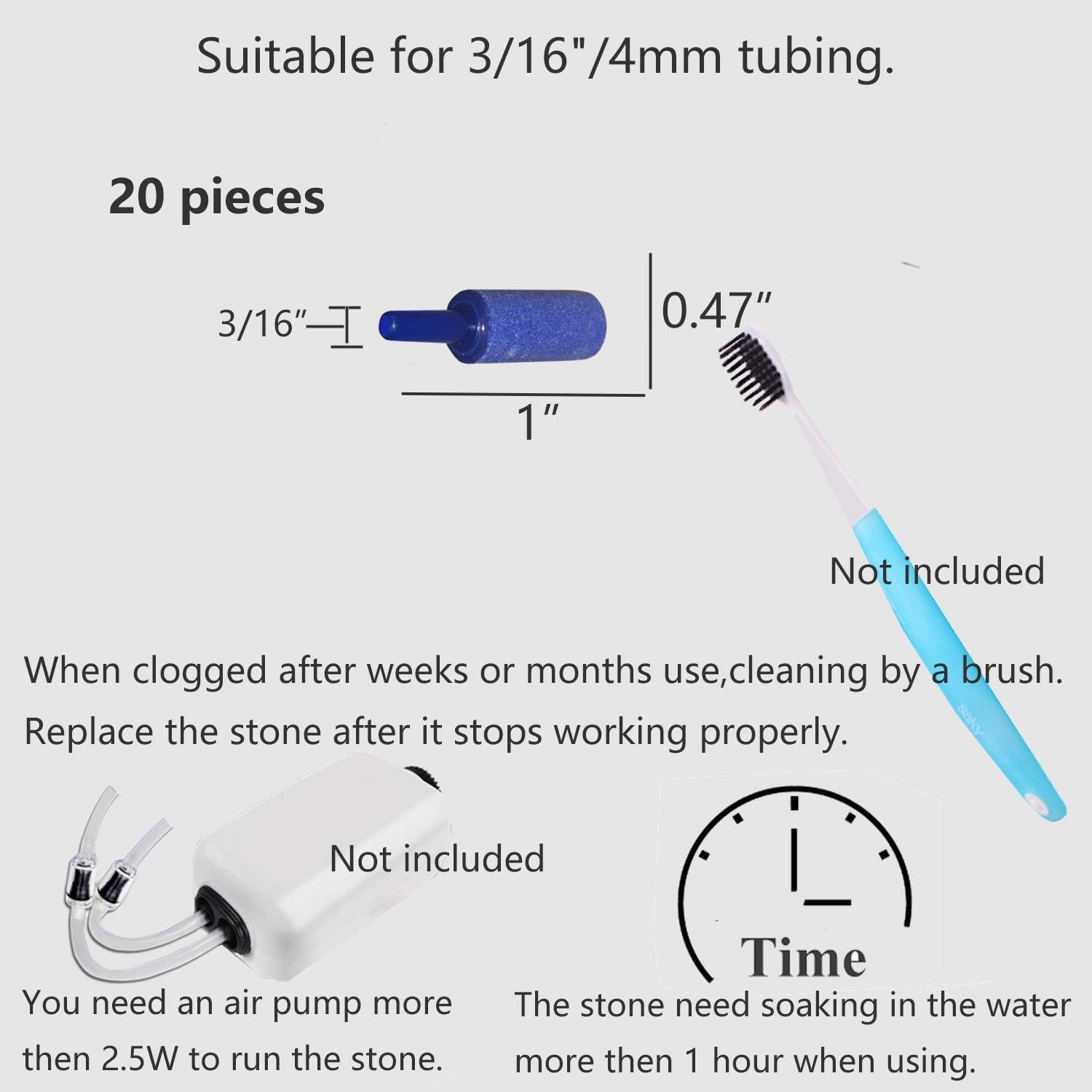 20PCS Aquarium Air Stones 0.47"x1" Bubble Diffuser for Fish Tank Hydroponics