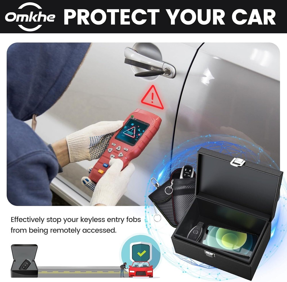 RFID Faraday Box with Large Capacity, Key Fob Protector Box Signal Blocking Box,