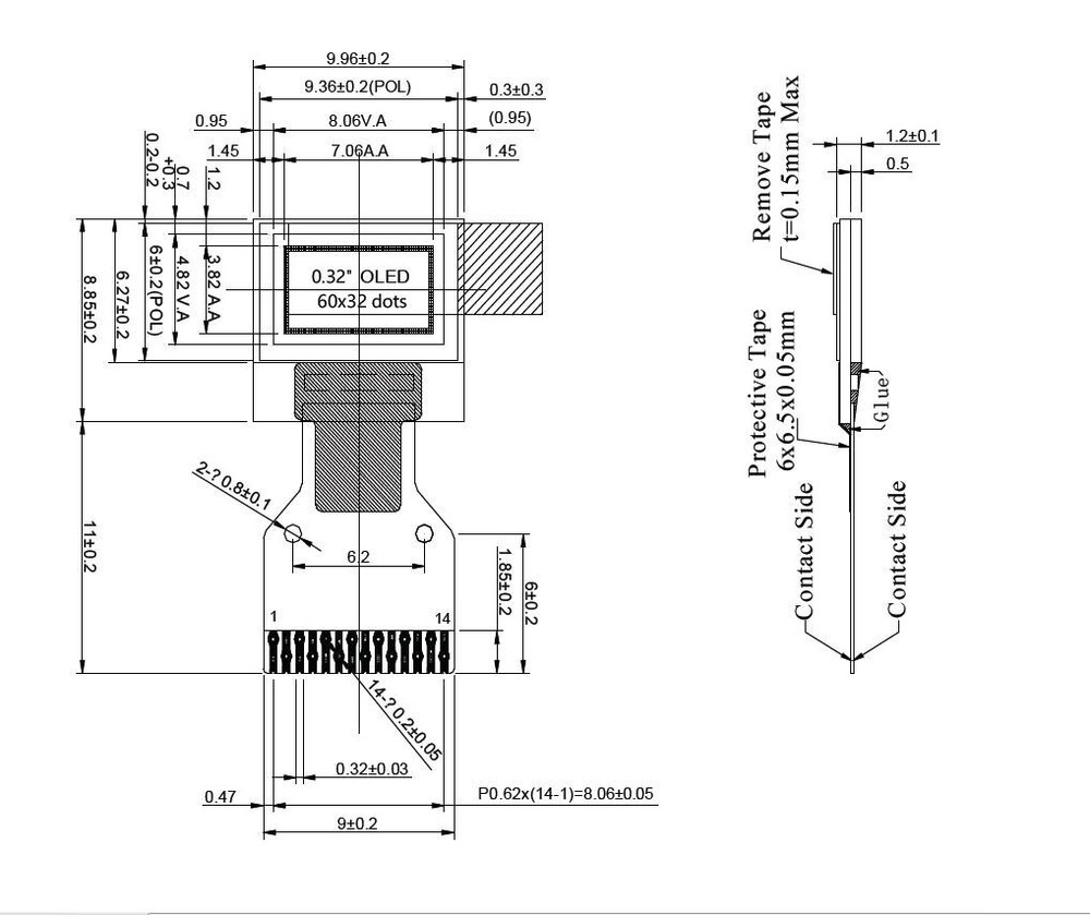 I2C White 0.32 inch OLED Display Panel 60x32 Pixels SSD1315