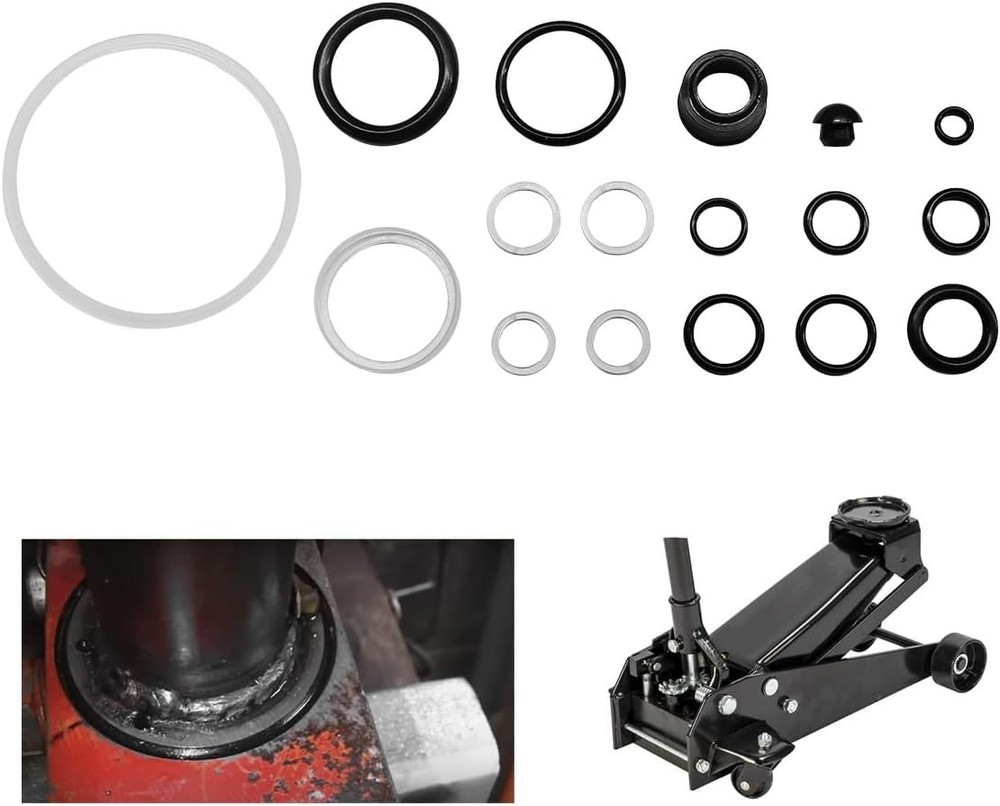 17PCS Floor Jack Seal Kit, 3 Ton Horizontal Hydraulic O-Ring Black