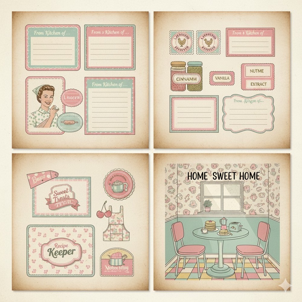 Retro Kitchen Embellishments Junk Journal Kit Scrapbook Kit