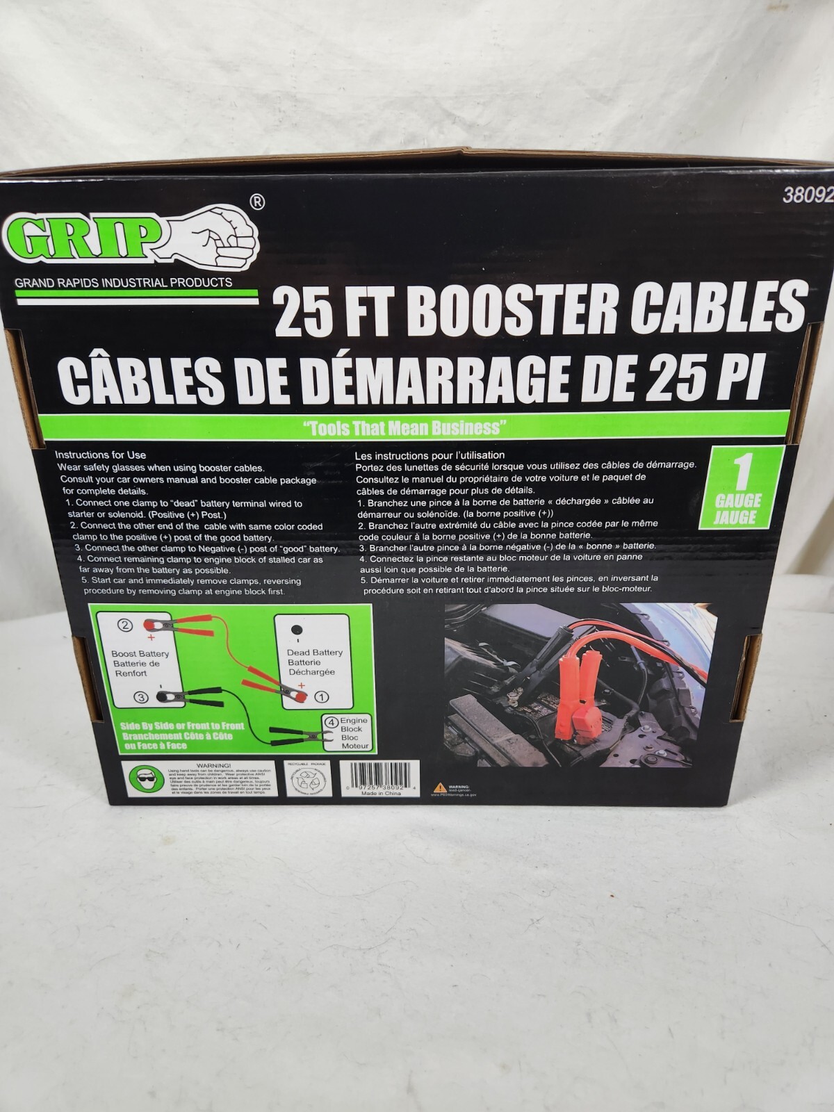Grip 25 Ft Booster Jumper Cables 1 Gauge, 12 or 24v Commercial