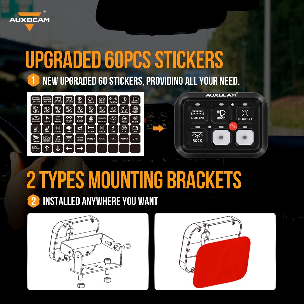 AUXBEAM 6 Gang Switch Panel LED Light Electronic Relay Circuit Control System