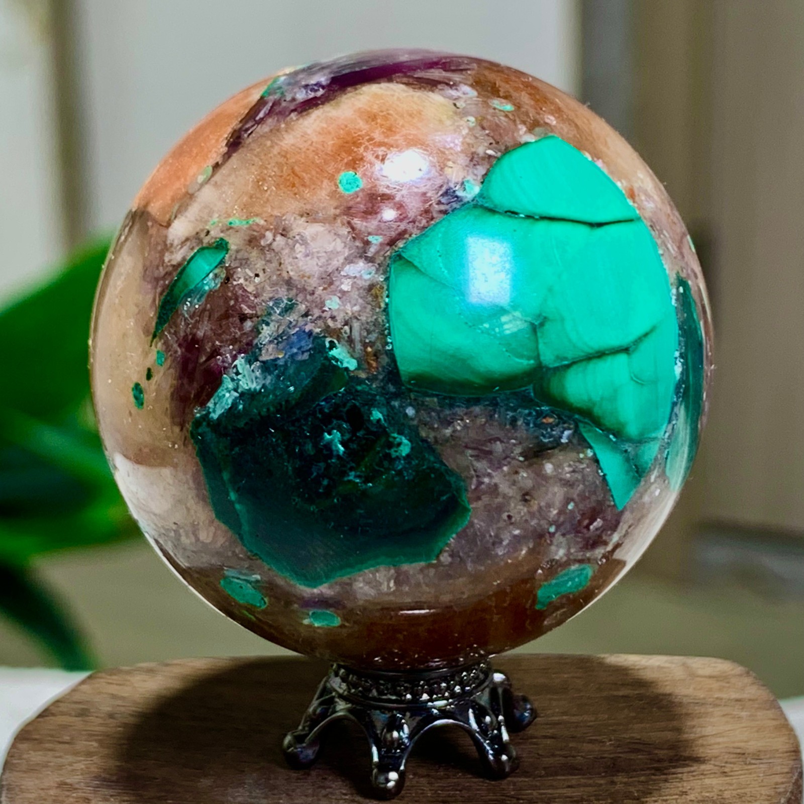 98G Newly discovered rare malachite purple mica symbiotic sphere restoration