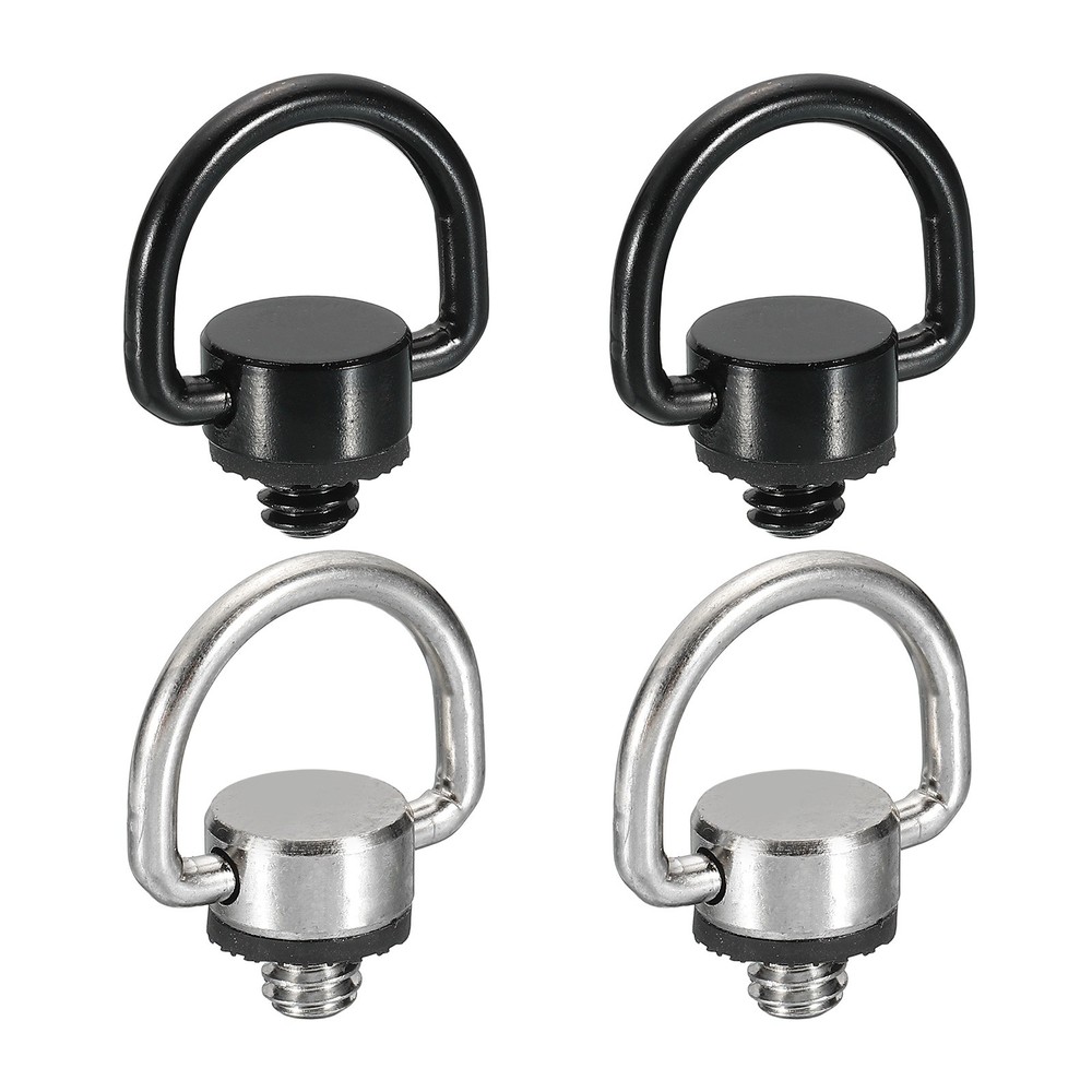 4Pcs 1/4" D Ring Camera Neck Strap Screw Holder with Rubber Washer,Silver/ Black