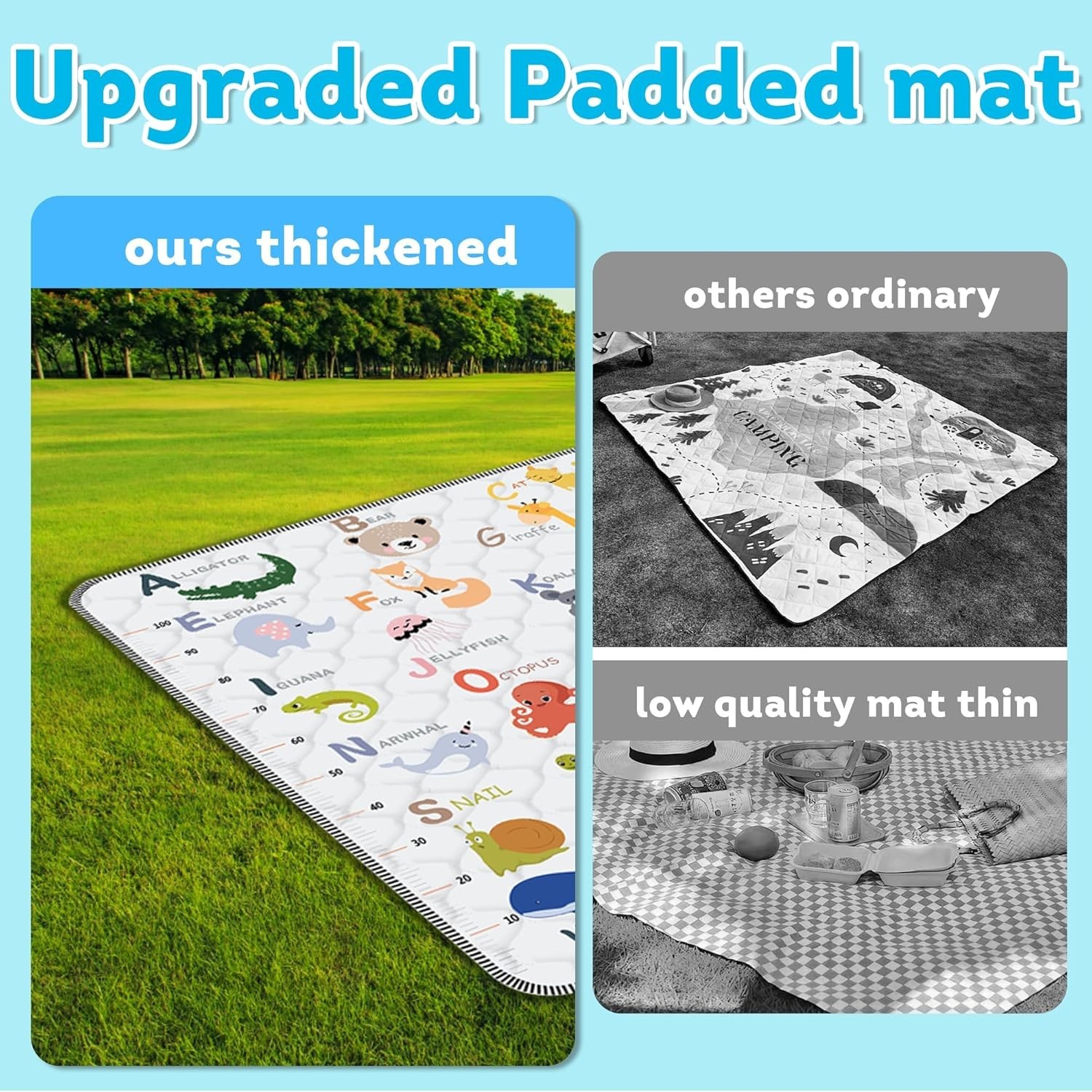 Portable Foldable Baby Play Mat - 50" x 50" Animal Alphabet Crawling Surface