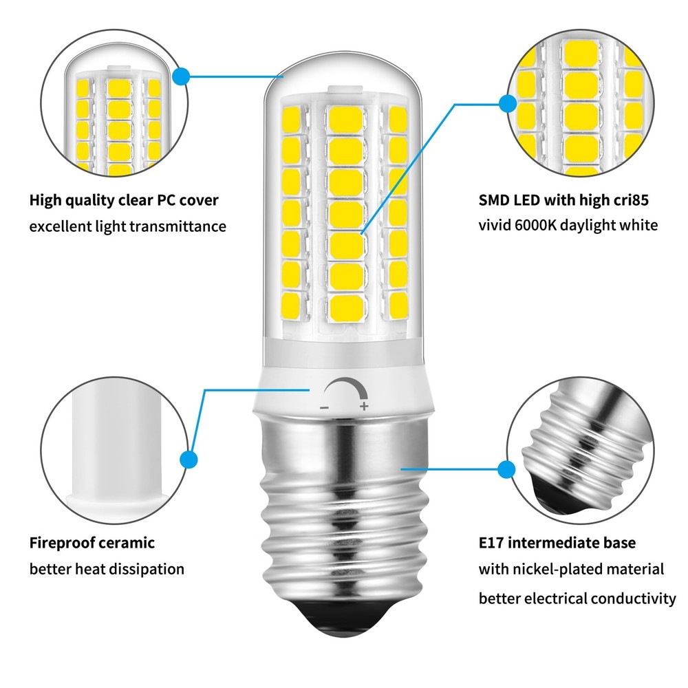4 Pack E17 LED Bulb Dimmable, 4W Microwave Light Bulb,40Watt Halogen Equivale...