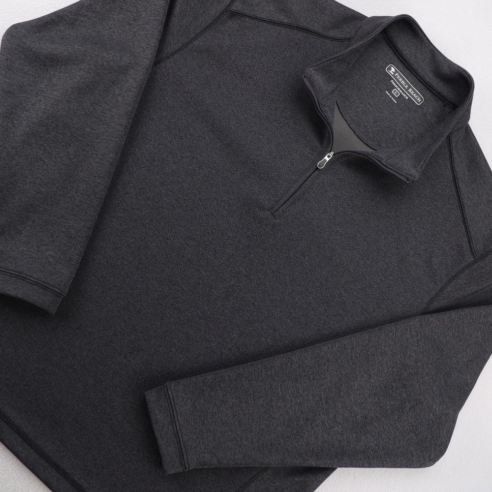 Pebble Beach Performance Mens Large Charcoal Gray Heathered 1/4 Zip Pullover