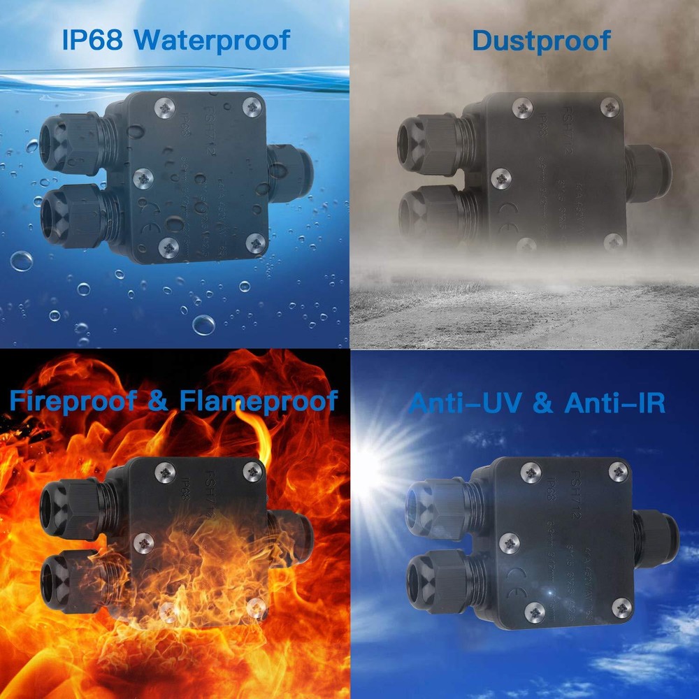 2 Pcs Waterproof Junction Box 3 Way Ip68 External Waterproof Electrical Junction